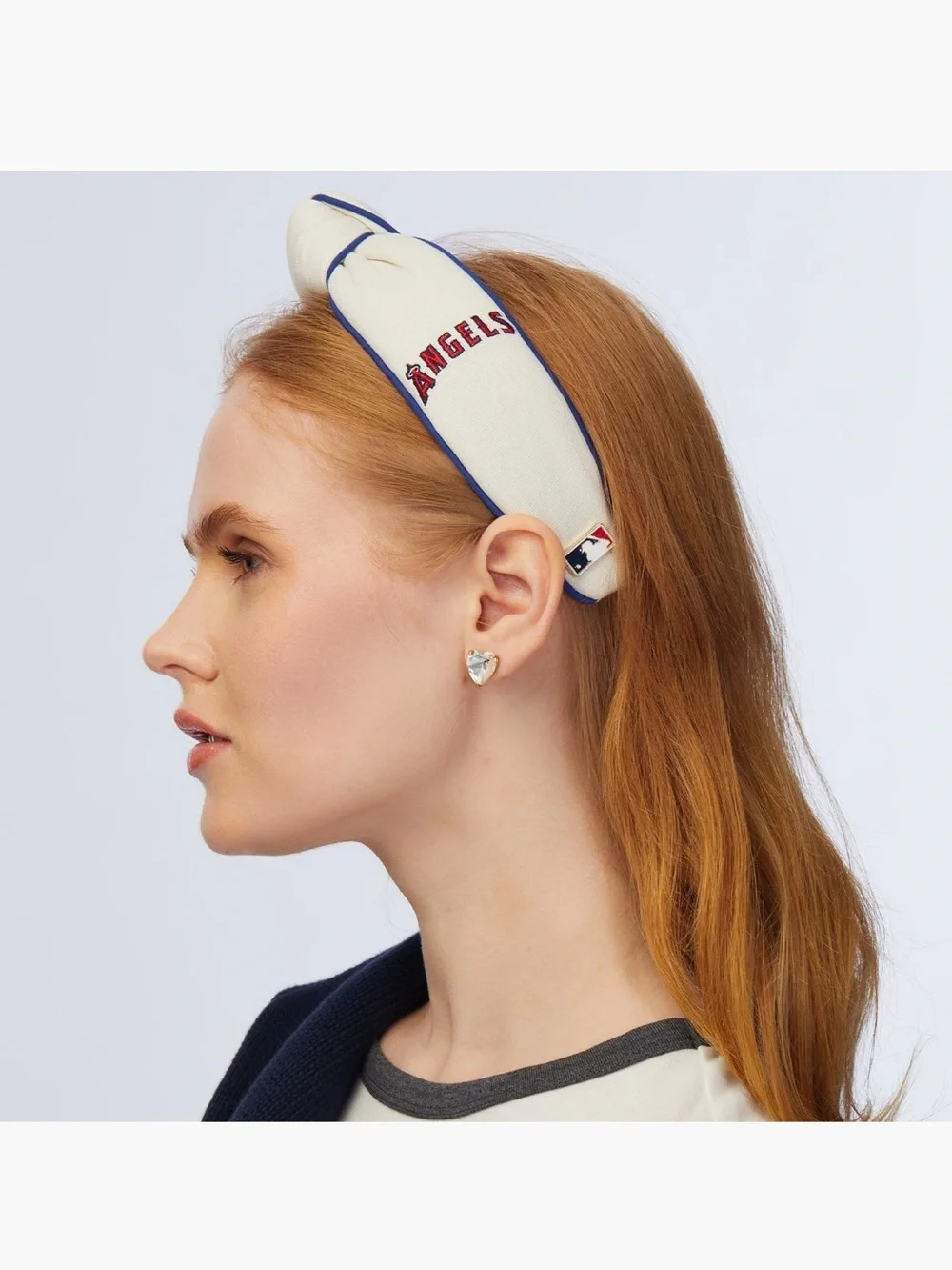 Lele Sadoughi MLB Los Angeles  Angels Cream and Blue Piped Fangirl Headband::NWT